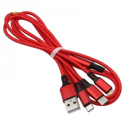 Kabel 3v1 Micro USB, USB-C, lightning - červený 1,2m
