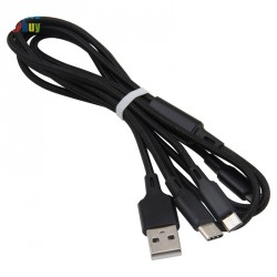 Kabel 3v1 Micro USB, USB-C, lightning - černý 1,2m